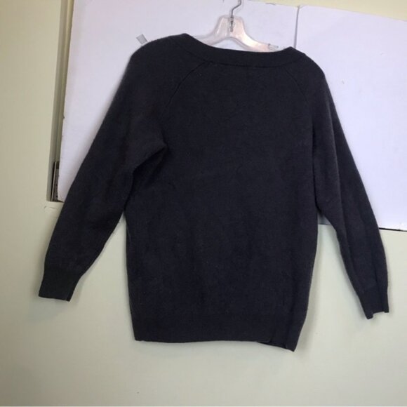 Aritzia Golden TNA Stowe Cashmere Wool V Neck Pullover Sweater Ribbed Layer Top - Picture 3 of 15